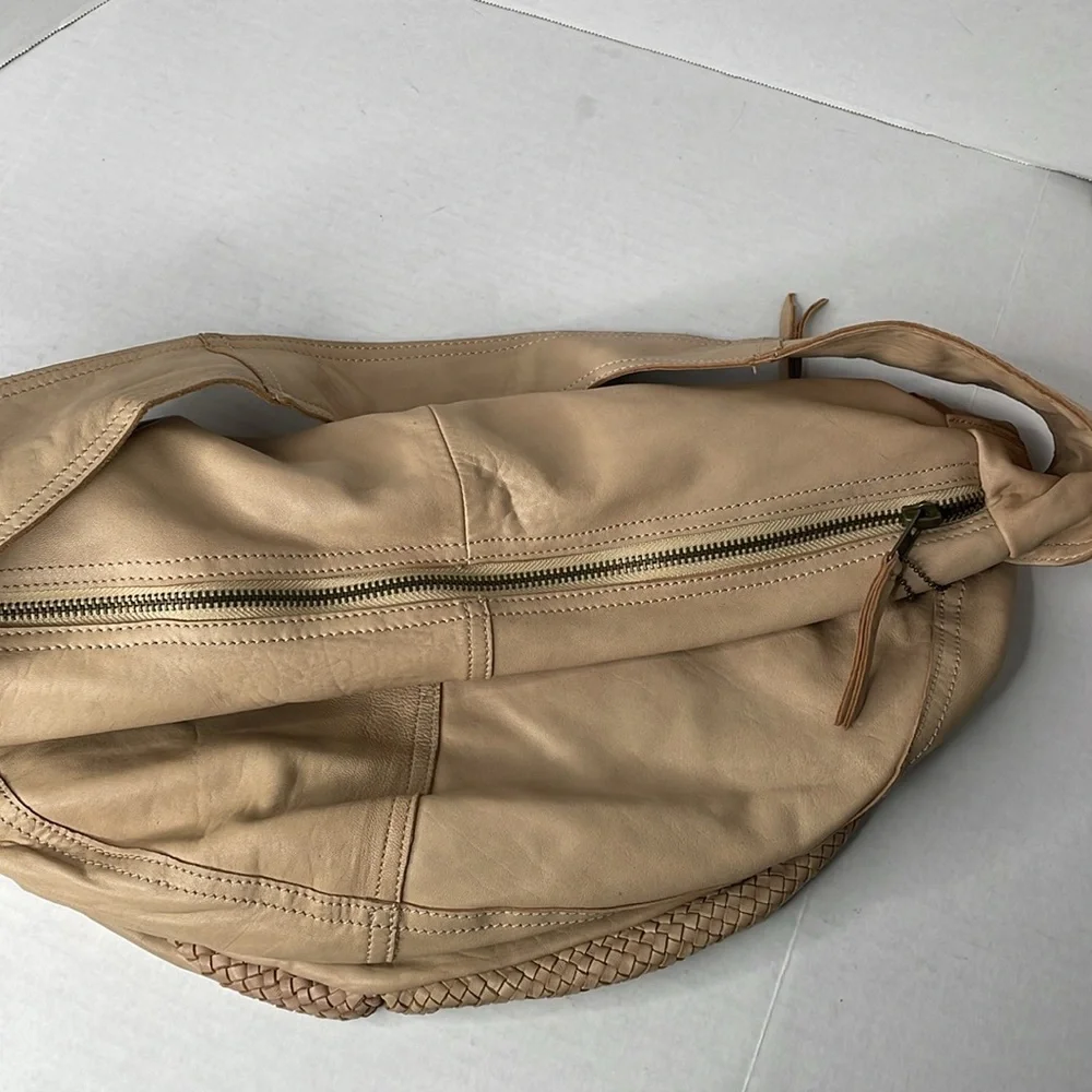 Jesslyn Blake Anthropologie X-large soft calf leather woven trim shoulder bag